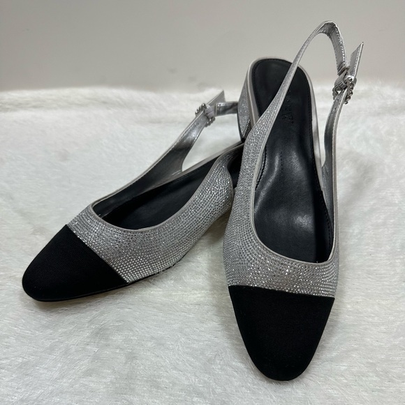 J. Crew Silver and Black Slingback Heels🤍 - Picture 2 of 10